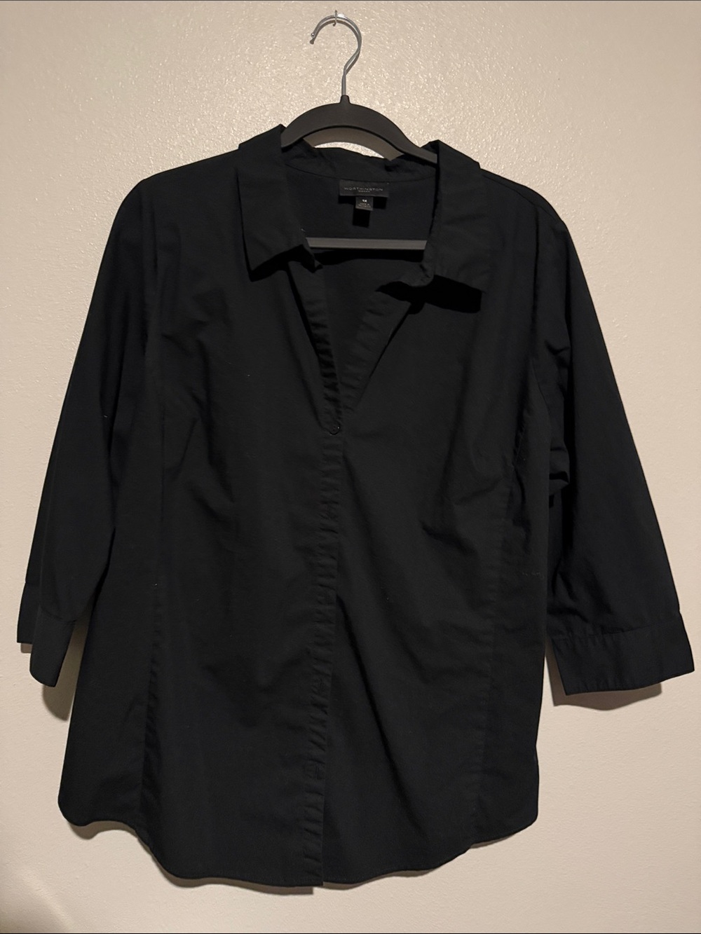 Worthington Men’s Black Long-Sleeve Casual Button-Down Shirt